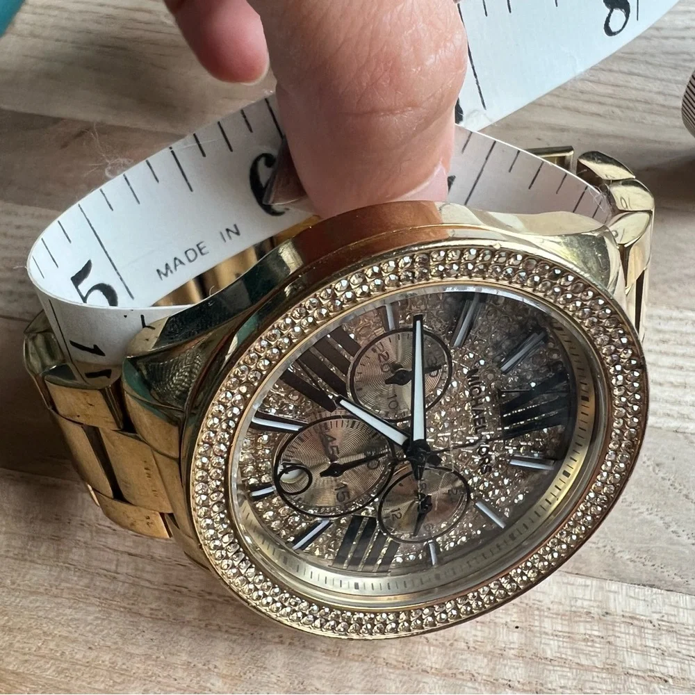 Michael Kors ladies gold tone crystals dress Watch mk-6095 NEW BATTERY